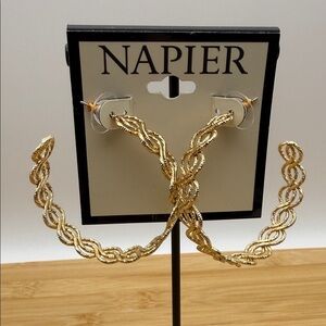 NWT Napier Gold-Tone Braided Hoop Earrings